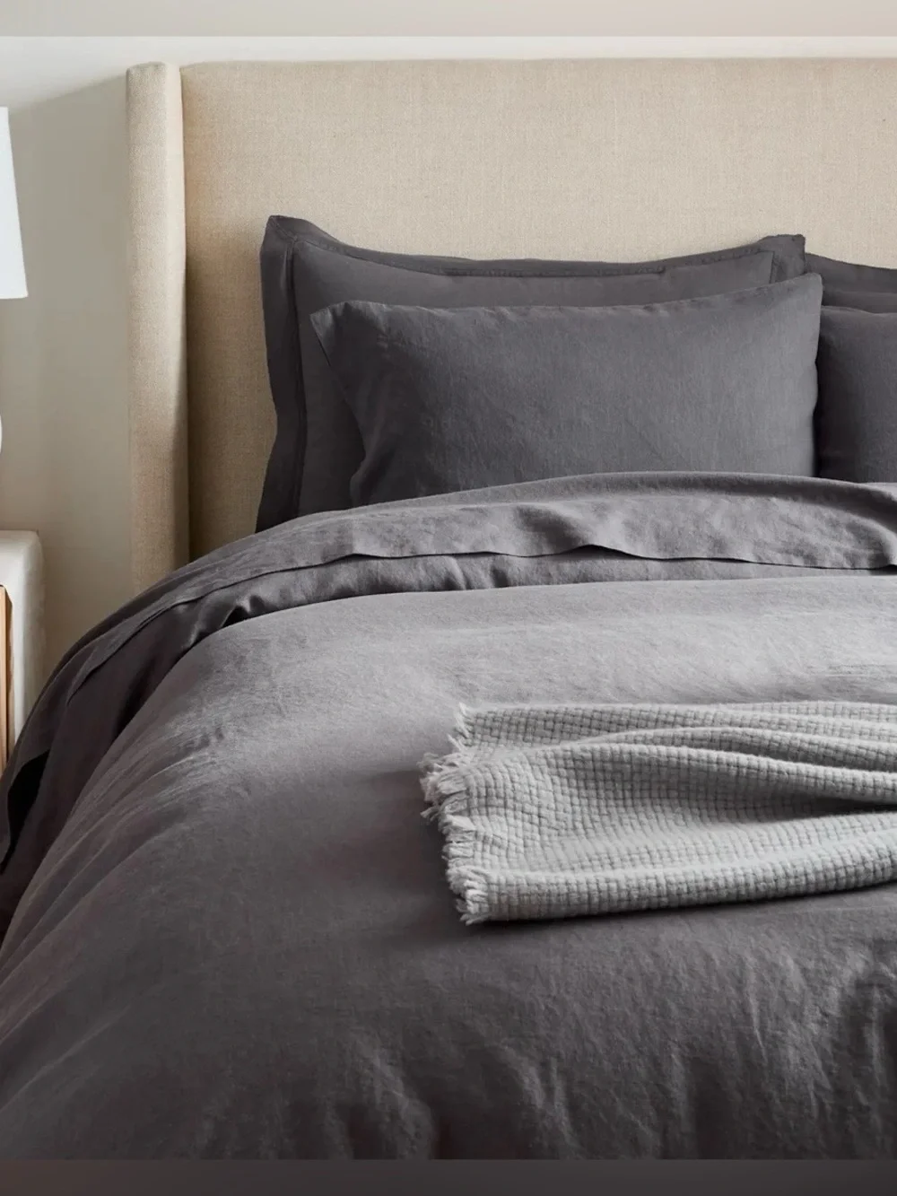 NEW Quince European Linen Double Flange Duvet Cover Set, King/Cal (Charcoal)